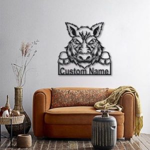 Feral Pig Metal Art Personalized Metal Name Sign Decor Home Gift for Animal Lover 4