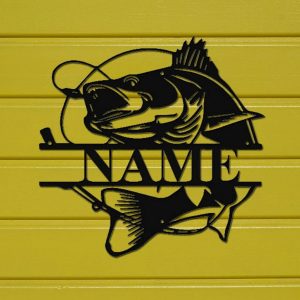 Fishing Bass Monogram Metal Wall Art Sign & Gift Decor