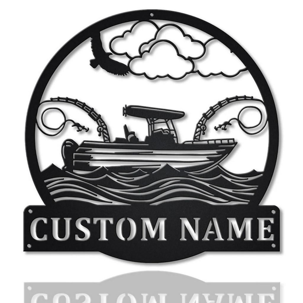 Fishing Boat Metal Art Personalized Metal Name Sign Home Decor Gift for Fisherman