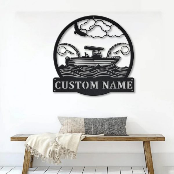 Fishing Boat Metal Art Personalized Metal Name Sign Home Decor Gift for Fisherman