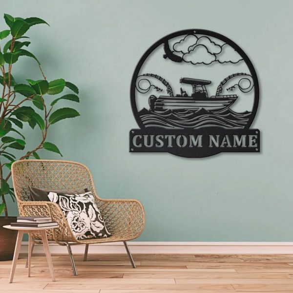 Fishing Boat Metal Art Personalized Metal Name Sign Home Decor Gift for Fisherman