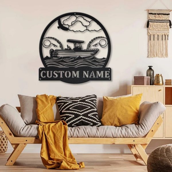 Fishing Boat Metal Art Personalized Metal Name Sign Home Decor Gift for Fisherman