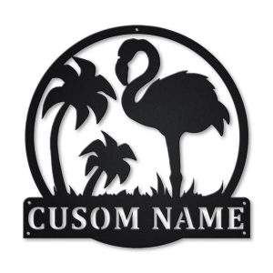 Flamingo Metal Art Personalized Metal Name Sign Decor Home Gift for Animal Lover 1