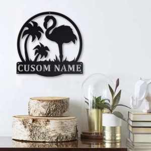 Flamingo Metal Art Personalized Metal Name Sign Decor Home Gift for Animal Lover 3