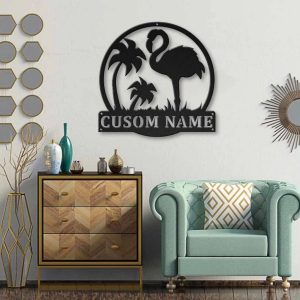 Flamingo Metal Art Personalized Metal Name Sign Decor Home Gift for Animal Lover 4