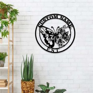 Floral Butterfly Metal Sign Personalized Name Garden Signs Decor Yard House 3