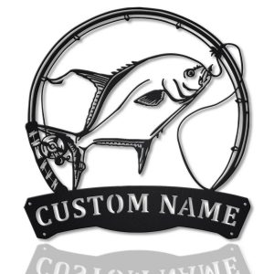 Florida Pompano Fish Metal Art Personalized Metal Name Sign Decor Home Fishing Gift for Fisherman 1