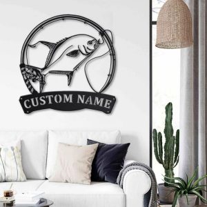 Florida Pompano Fish Metal Art Personalized Metal Name Sign Decor Home Fishing Gift for Fisherman