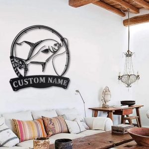 Florida Pompano Fish Metal Art Personalized Metal Name Sign Decor Home Fishing Gift for Fisherman 3
