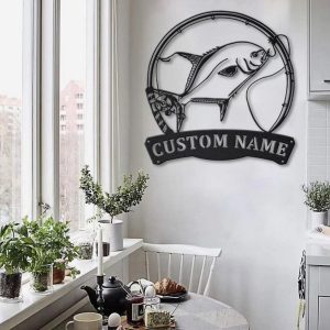 Florida Pompano Fish Metal Art Personalized Metal Name Sign Decor Home Fishing Gift for Fisherman 4