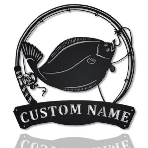 Flounder Fish Metal Art Personalized Metal Name Sign Decor Home Fishing Gift for Fisherman