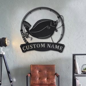 Flounder Fish Metal Art Personalized Metal Name Sign Decor Home Fishing Gift for Fisherman 2