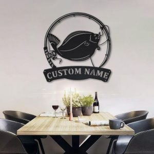 Flounder Fish Metal Art Personalized Metal Name Sign Decor Home Fishing Gift for Fisherman 3