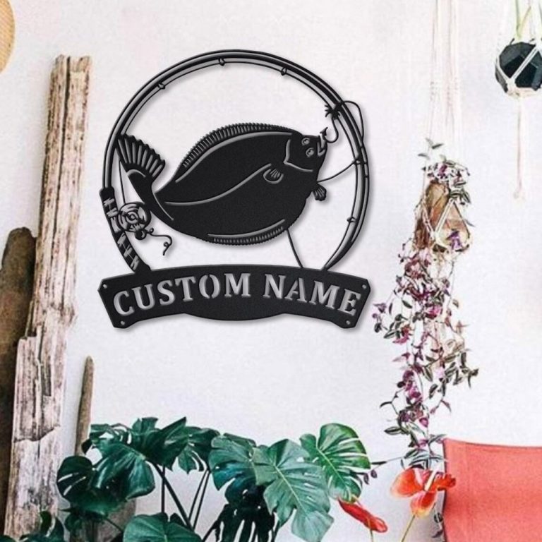 Flounder Fish Metal Art Personalized Metal Name Sign Decor Home Fishing