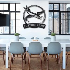 Flying Fish Fishing Pole Metal Art Personalized Metal Name Sign Decor Home Gift for Fishing Lover 3