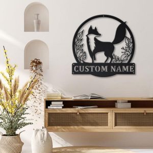 Fox Metal Art Personalized Metal Name Sign Decor Home Gift for Animal Lover 2