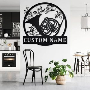French Horn Musical Instrument Metal Art Personalized Metal Name Sign Music Room Decor