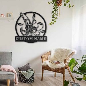 Giant Squid Metal Art Personalized Metal Name Sign Decor Home Gift for Animal Lover 2