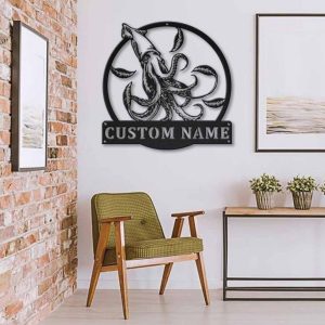 Giant Squid Metal Art Personalized Metal Name Sign Decor Home Gift for Animal Lover 3