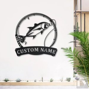 Giant Threadfin Fish Metal Art Personalized Metal Name Sign Decor Home Fishing Gift for Fisherman 3