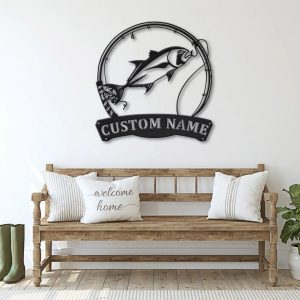 Giant Threadfin Fish Metal Art Personalized Metal Name Sign Decor Home Fishing Gift for Fisherman 4