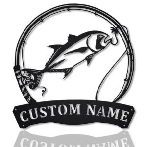 Giant Trevally Fish Metal Art Personalized Metal Name Sign Decor Home Fishing Gift for Fisherman 1