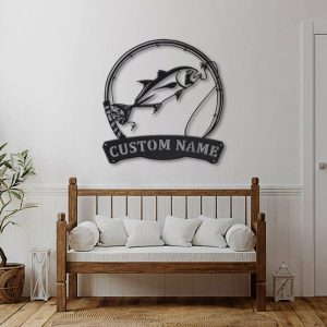 Giant Trevally Fish Metal Art Personalized Metal Name Sign Decor Home Fishing Gift for Fisherman 3