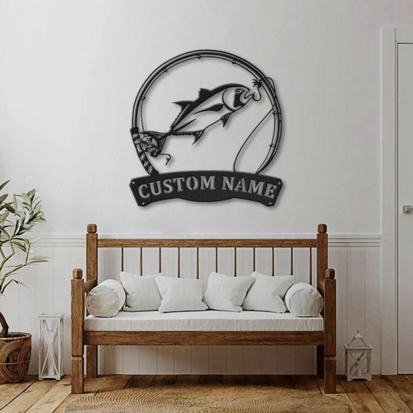 Giant Trevally Fish Metal Art Personalized Metal Name Sign Decor Home Fishing Gift for Fisherman