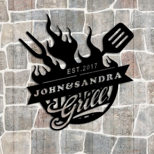 Grill Sign Kitchen Utensil Bar Metal Sign Metal Name Signs Welcome Bar And Grill Sign