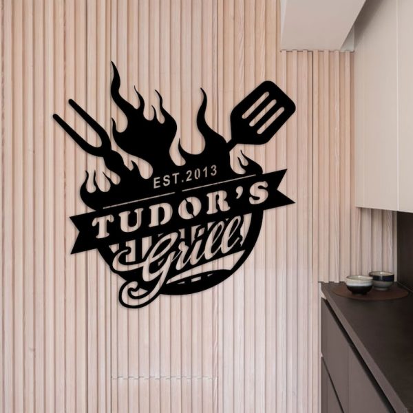 Grill Sign Kitchen Utensil Bar Metal Sign Metal Name Signs Welcome Bar And Grill Sign