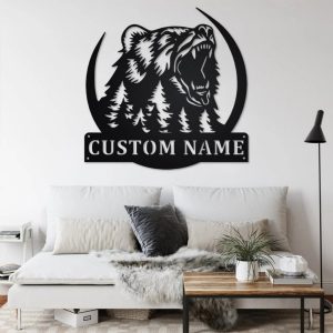 Grizzly Bear Metal Art Personalized Metal Name Sign Decoration for Room Gift for Hunter Dad 3