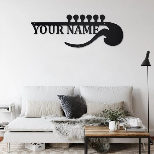 Guitar Musical Instrument Metal Art Personalized Metal Name Sign Music Room Decor