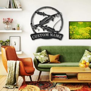 Haike Fishing Fish Pole Metal Art Personalized Metal Name Sign Decor Home Gift for Fishing Lover 3