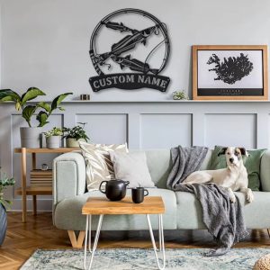 Haike Fishing Fish Pole Metal Art Personalized Metal Name Sign Decor Home Gift for Fishing Lover 4