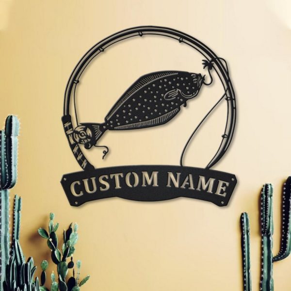 Halibut Fish Metal Art Personalized Metal Name Sign Decor Home Fishing Gift for Fisherman