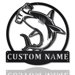 Hammerhead Shark Metal Art Personalized Metal Name Sign Decor Home Gift for Animal Lover 1