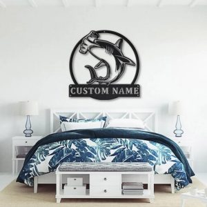 Hammerhead Shark Metal Art Personalized Metal Name Sign Decor Home Gift for Animal Lover 2