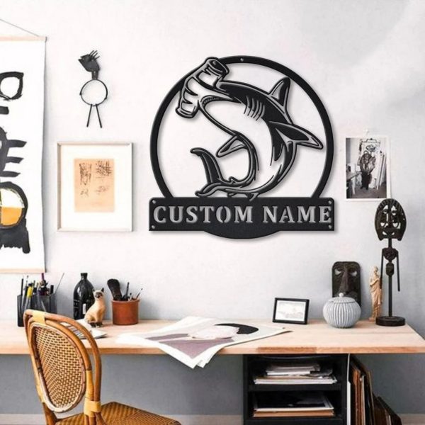 Hammerhead Shark Metal Art Personalized Metal Name Sign Decor Home Gift for Animal Lover