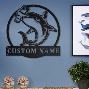 Hammerhead Shark Metal Art Personalized Metal Name Sign Decor Home Gift for Animal Lover 4