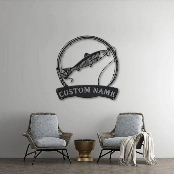 Herring Fish Metal Art Personalized Metal Name Sign Decor Home Fishing Gift for Fisherman