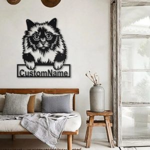 Holy Burma Cat Metal Art Personalized Metal Name Sign Decor Home Gift for Cat Lover