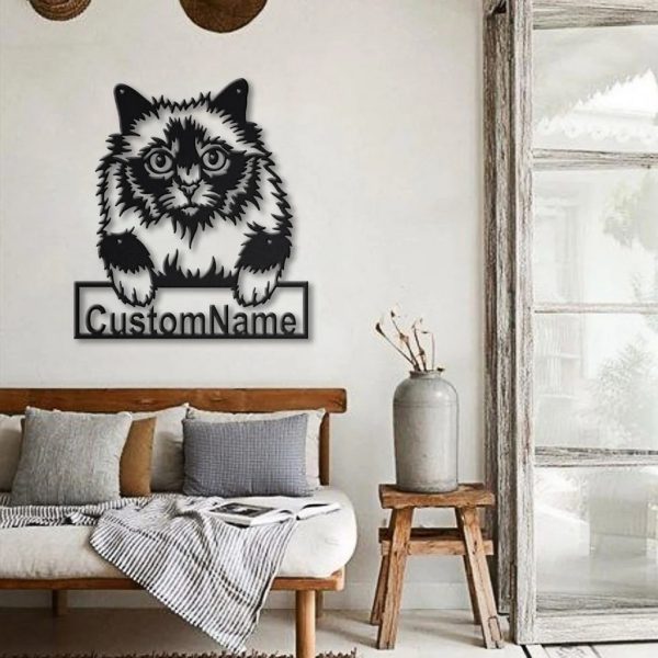 Holy Burma Cat Metal Art Personalized Metal Name Sign Decor Home Gift for Cat Lover