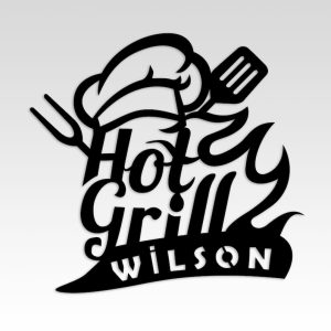 Hot Grill Metal Name Signs Modern BBQ Kitchen Sign, Restaurant Welcome Sign