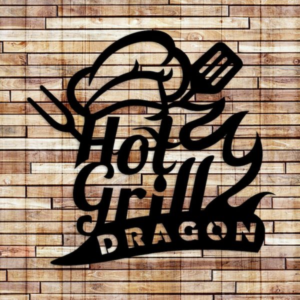 Hot Grill Metal Name Signs Modern BBQ Kitchen Sign, Restaurant Welcome Sign