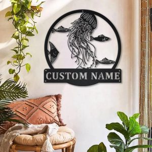 Jellyfish Metal Art Personalized Metal Name Sign Decor Home Gift for Animal Lover 3