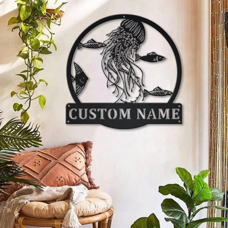 Jellyfish Metal Art Personalized Metal Name Sign Decor Home Gift for