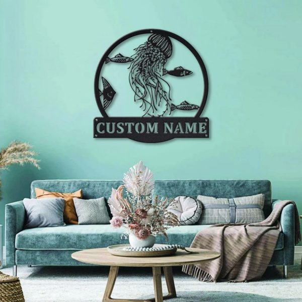 Jellyfish Metal Art Personalized Metal Name Sign Decor Home Gift for Animal Lover