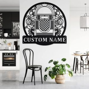 Jukebox Musical Instrument Metal Art Personalized Metal Name Sign Music Room Decor