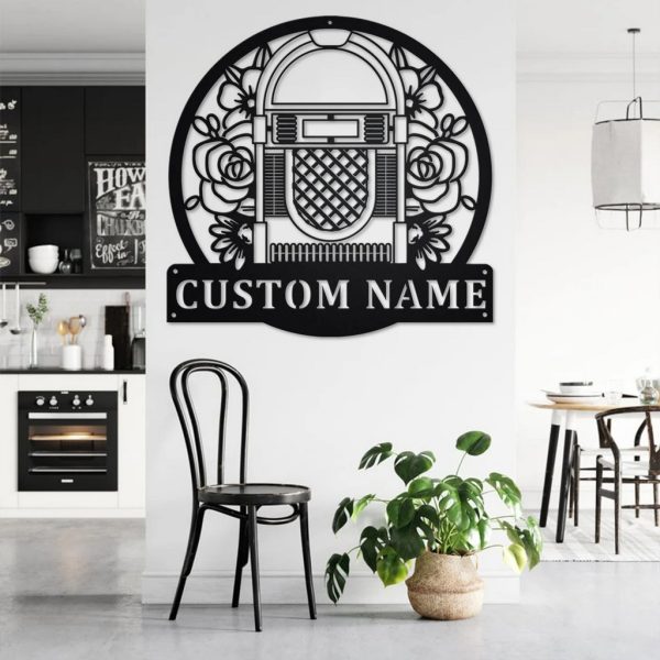 Jukebox Musical Instrument Metal Art Personalized Metal Name Sign Music Room Decor