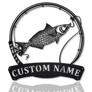 Kahawai Fishing Fish Pole Metal Art Personalized Metal Name Sign Decor Home Gift for Fishing Lover 1